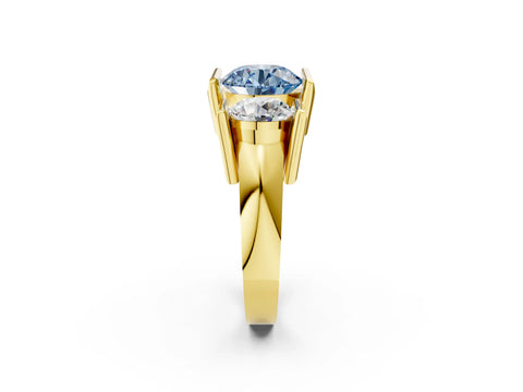 Yellow gold Three Stone Fancy Blue Round Cut Cut Channel Set Diamond Ring_2
