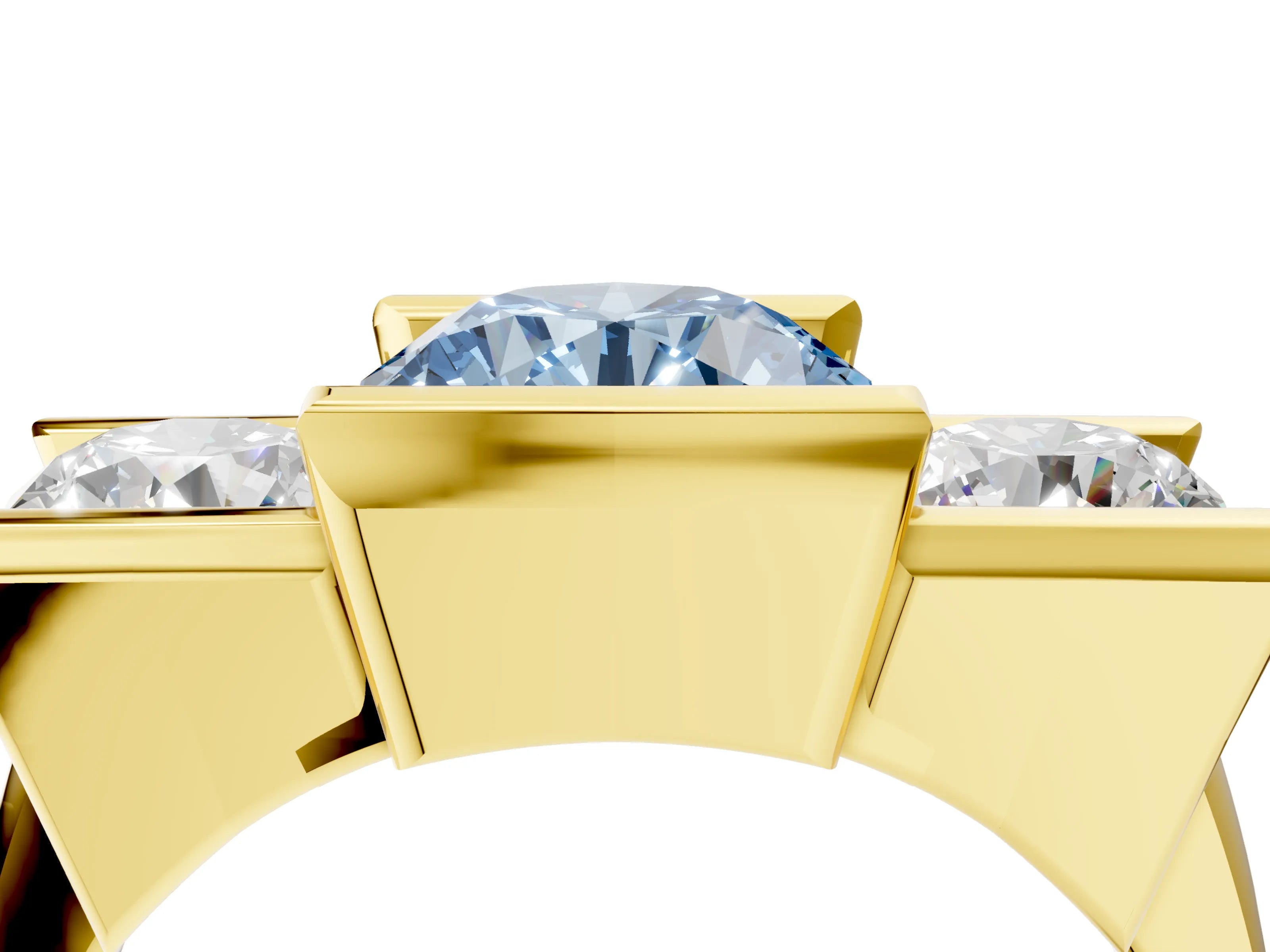 Yellow gold Three Stone Fancy Blue Round Cut Cut Channel Set Diamond Ring_4