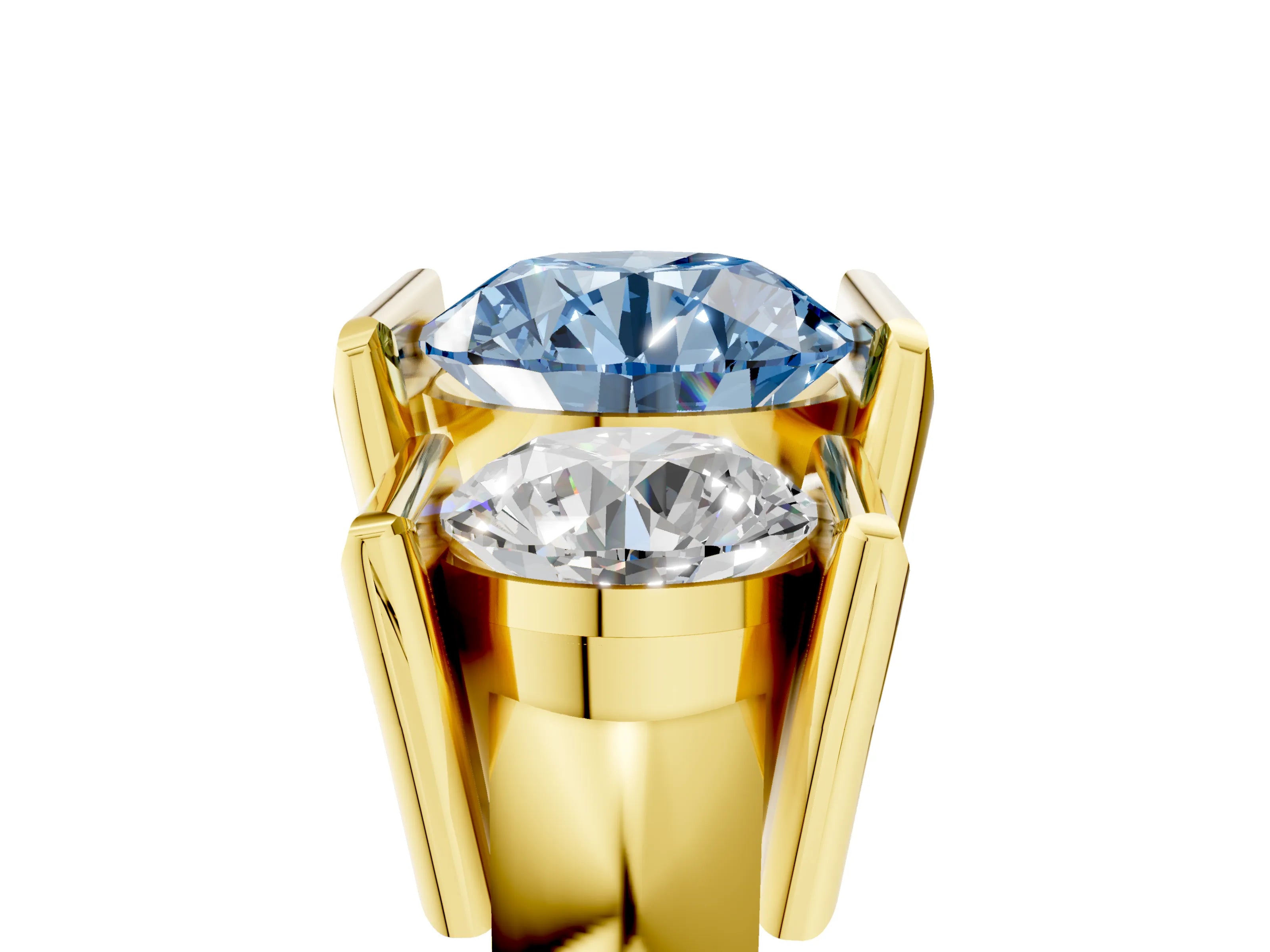 Yellow gold Three Stone Fancy Blue Round Cut Cut Channel Set Diamond Ring_5