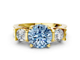 Yellow gold Three-Stone Fancy Blue Round Cut Cut Classic Band Prong Setting Ring