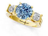 Yellow gold Three-Stone Fancy Blue Round Cut Cut Classic Band Prong Setting Ring_1