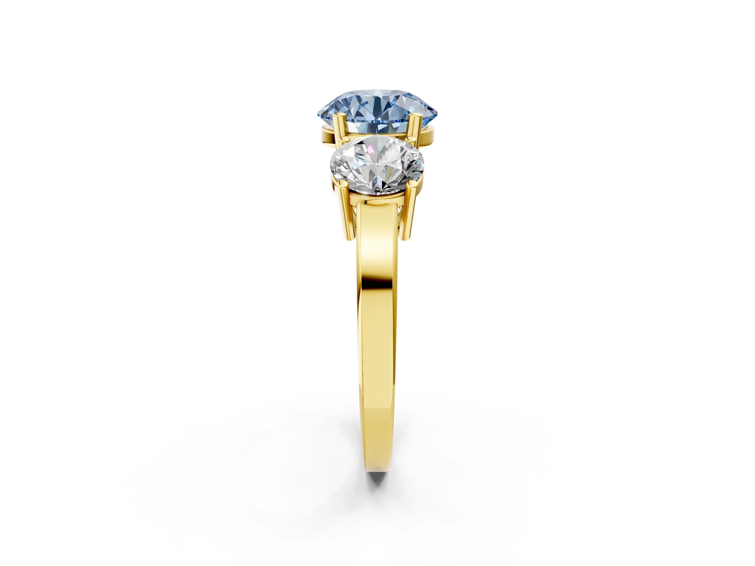 Yellow gold Three-Stone Fancy Blue Round Cut Cut Diamond Engagement Ring with Flat Band and Four-Prong Setting_14