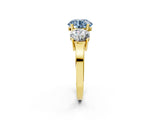 Yellow gold Three-Stone Fancy Blue Round Cut Cut Diamond Engagement Ring with Flat Band and Four-Prong Setting_14