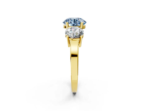 Yellow gold Three-Stone Fancy Blue Round Cut Cut Diamond Engagement Ring with Flat Band and Four-Prong Setting_14
