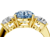 Yellow gold Three-Stone Fancy Blue Round Cut Cut Diamond Engagement Ring with Flat Band and Four-Prong Setting_16