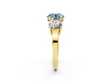 Yellow gold Three-Stone Fancy Blue Round Cut Cut Diamond Engagement Ring with Flat Band and Four-Prong Setting_2