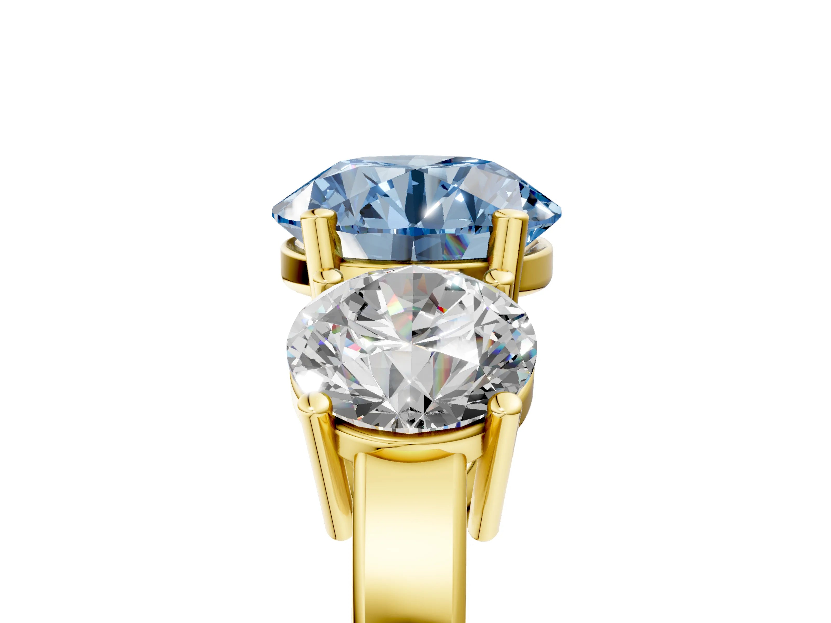 Yellow gold Three-Stone Fancy Blue Round Cut Cut Diamond Engagement Ring with Flat Band and Four-Prong Setting_5