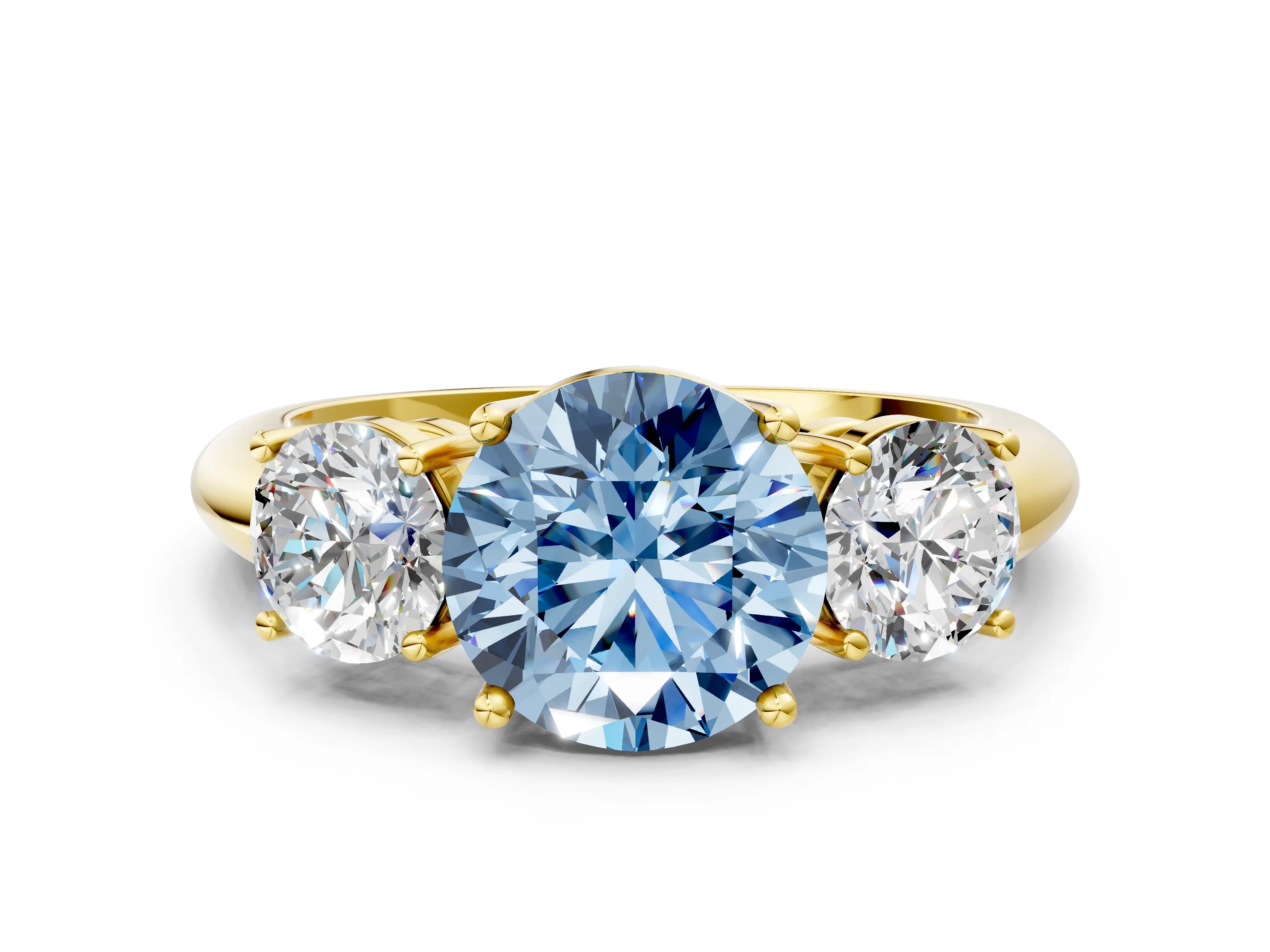 Yellow gold Three-Stone Fancy Blue Round Cut Cut Diamond Engagement Ring with Prong Setting on a White Gold Band_24