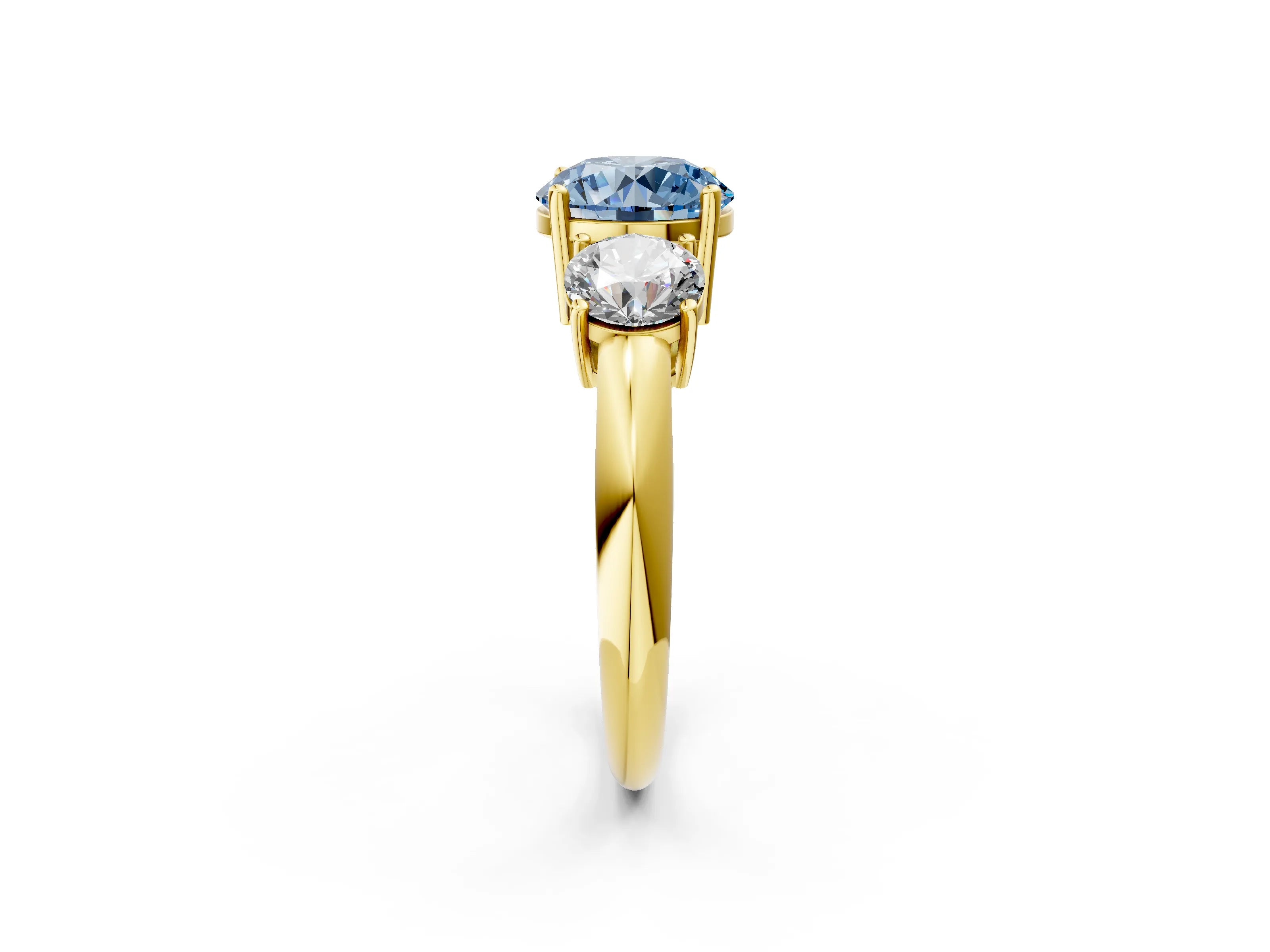 Yellow gold Three-Stone Fancy Blue Round Cut Cut Diamond Engagement Ring with Prong Setting on a White Gold Band_26