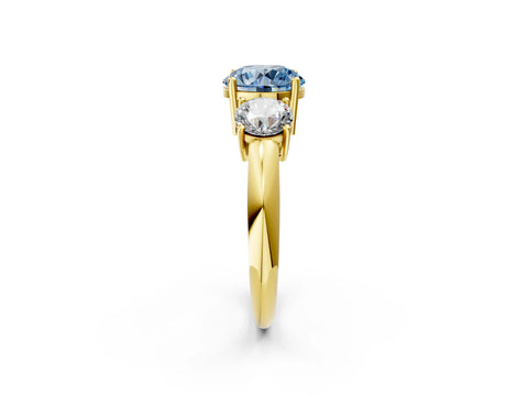 Yellow gold Three-Stone Fancy Blue Round Cut Cut Diamond Engagement Ring with Prong Setting on a White Gold Band_26