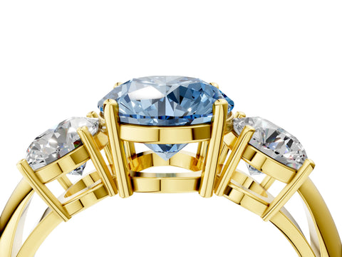 Yellow gold Three-Stone Fancy Blue Round Cut Cut Diamond Engagement Ring with Prong Setting on a White Gold Band_28