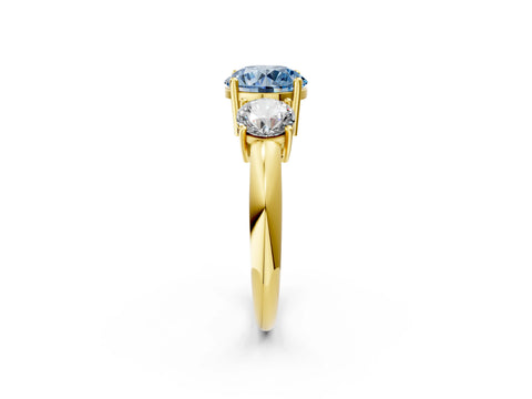 Yellow gold Three-Stone Fancy Blue Round Cut Cut Diamond Engagement Ring with Prong Setting on a White Gold Band_2