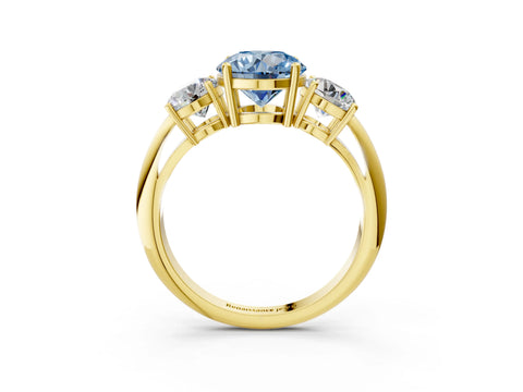 Yellow gold Three-Stone Fancy Blue Round Cut Cut Diamond Engagement Ring with Prong Setting on a White Gold Band_3