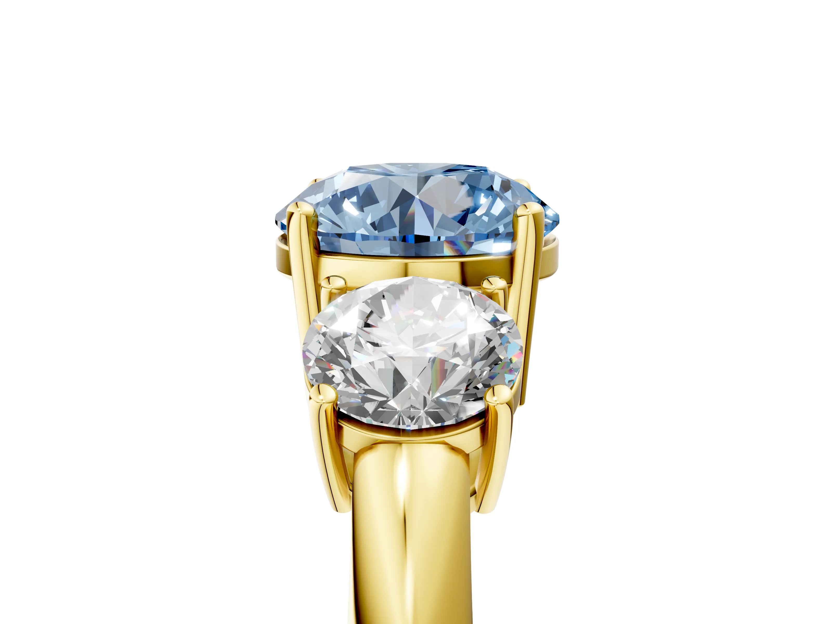 Yellow gold Three-Stone Fancy Blue Round Cut Cut Diamond Engagement Ring with Prong Setting on a White Gold Band_5