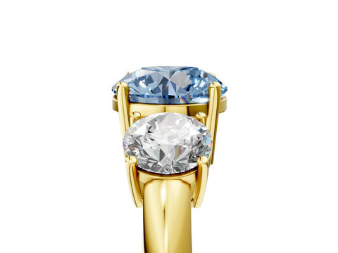 Yellow gold Three-Stone Fancy Blue Round Cut Cut Diamond Engagement Ring with Prong Setting on a White Gold Band_5