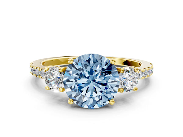 Yellow gold Three-Stone Fancy Blue Round Cut Cut Diamond Pavé Band with Prong Setting