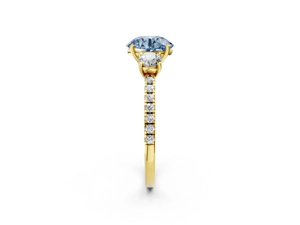 Yellow gold Three-Stone Fancy Blue Round Cut Cut Diamond Pavé Band with Prong Setting
