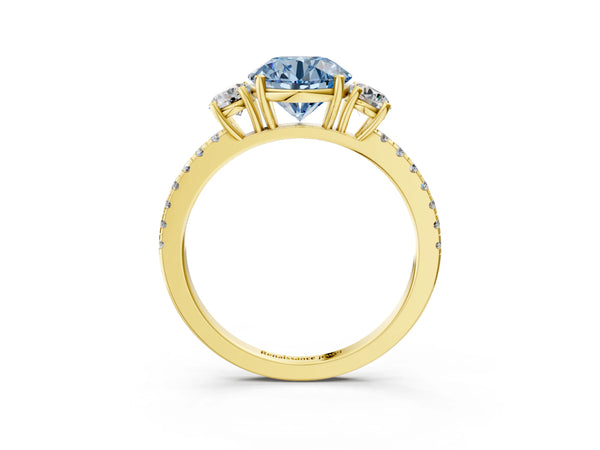 Yellow gold Three-Stone Fancy Blue Round Cut Cut Diamond Pavé Band with Prong Setting
