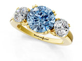 Yellow gold Three-Stone Fancy Blue Round Cut Cut Diamond Ring with Channel Set Band and Four-Prong Setting_1