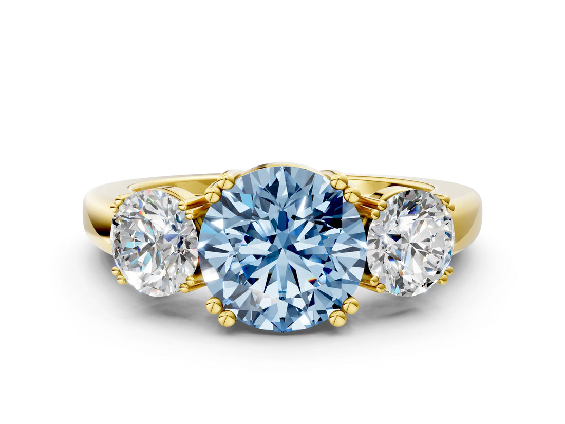 Yellow gold Three-Stone Fancy Blue Round Cut Cut Diamond Ring with Channel Set Band and Four-Prong Setting_24
