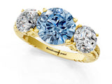 Yellow gold Three-Stone Fancy Blue Round Cut Cut Diamond Ring with Channel-Set Band and Prong Setting_1