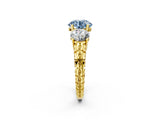 Yellow gold Three-Stone Fancy Blue Round Cut Cut Diamond Ring with Channel-Set Band and Prong Setting_2