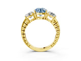Yellow gold Three-Stone Fancy Blue Round Cut Cut Diamond Ring with Channel-Set Band and Prong Setting_3