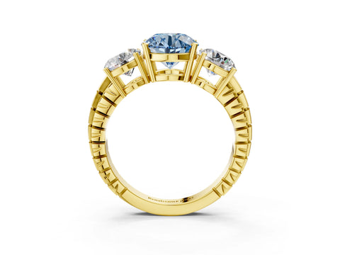 Yellow gold Three-Stone Fancy Blue Round Cut Cut Diamond Ring with Channel-Set Band and Prong Setting_3
