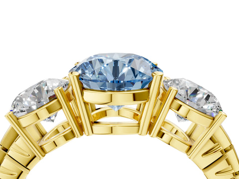 Yellow gold Three-Stone Fancy Blue Round Cut Cut Diamond Ring with Channel-Set Band and Prong Setting_4