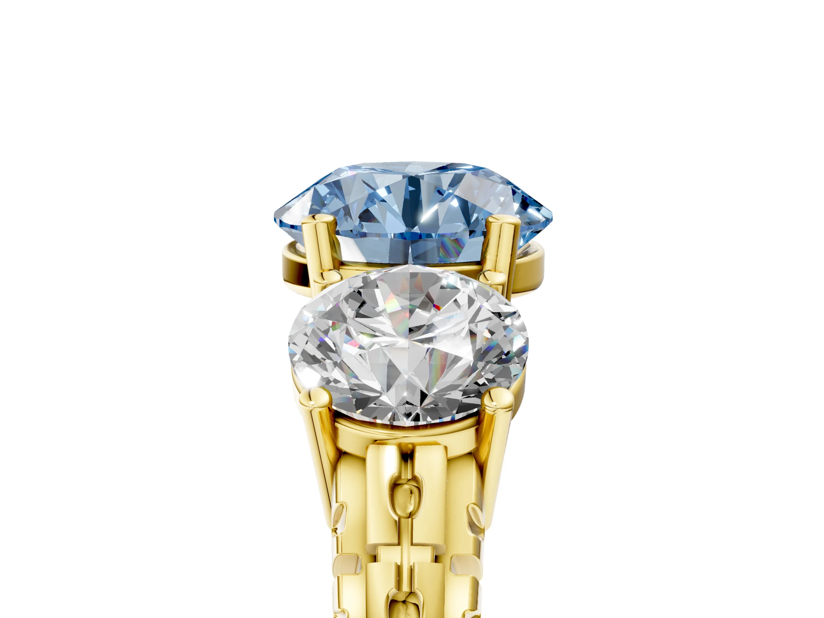 Yellow gold Three-Stone Fancy Blue Round Cut Cut Diamond Ring with Channel-Set Band and Prong Setting_5