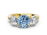 Yellow gold Three-Stone Fancy Blue Round Cut Cut Diamond Ring with Prong Setting and Classic Band