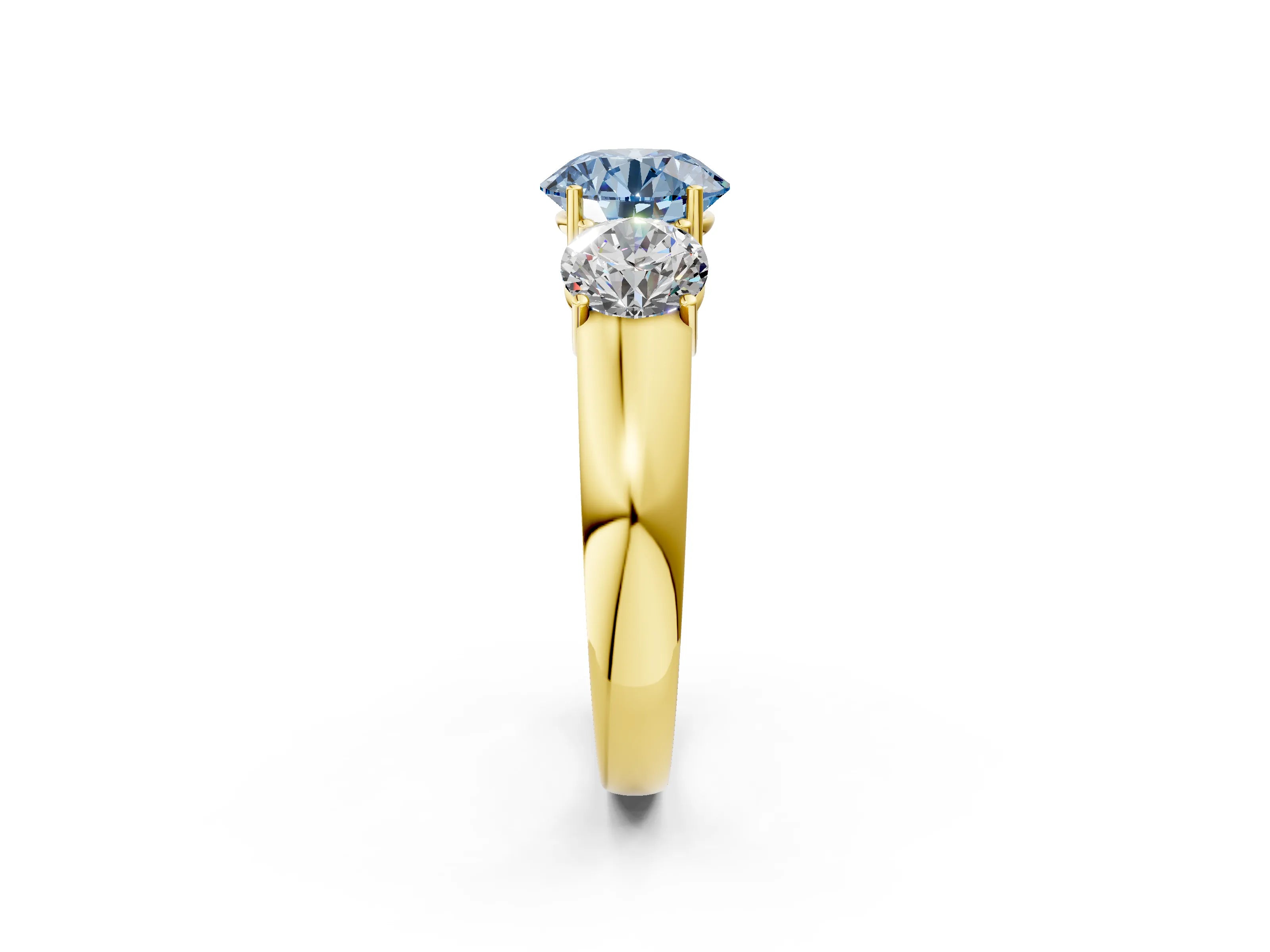 Yellow gold Three-Stone Fancy Blue Round Cut Cut Diamond Ring with Prong Setting and Classic Band_2