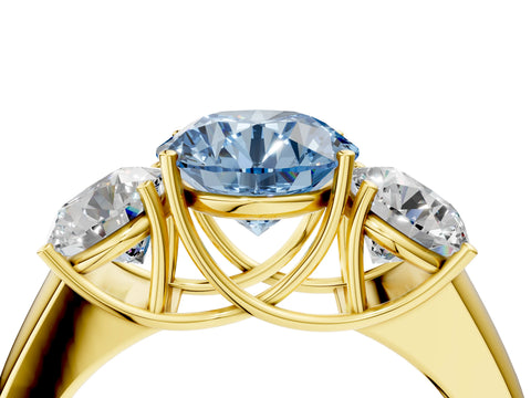 Yellow gold Three-Stone Fancy Blue Round Cut Cut Diamond Ring with Prong Setting and Classic Band_4