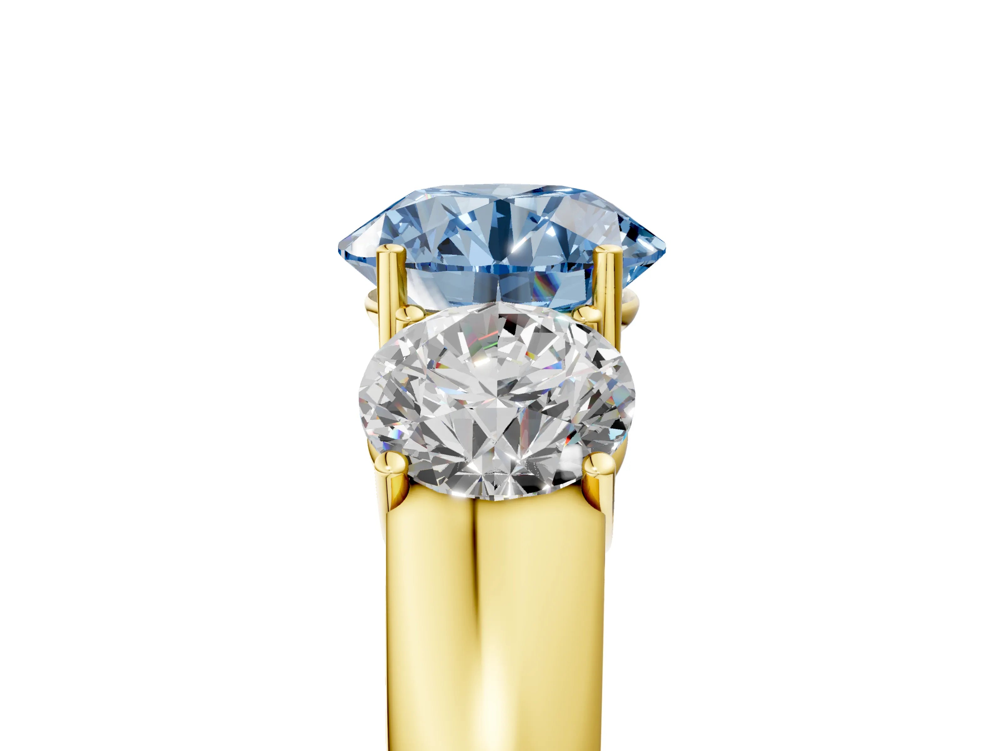 Yellow gold Three-Stone Fancy Blue Round Cut Cut Diamond Ring with Prong Setting and Classic Band_5