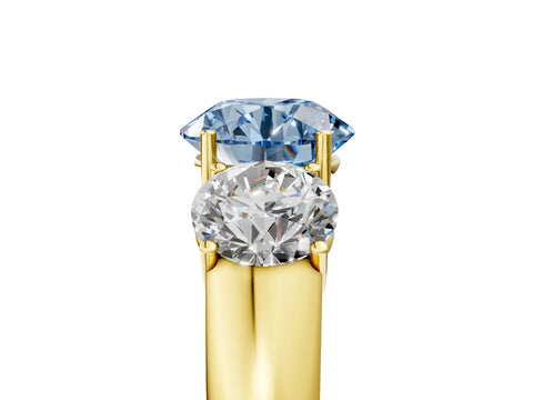 Yellow gold Three-Stone Fancy Blue Round Cut Cut Diamond Ring with Prong Setting and Classic Band_5