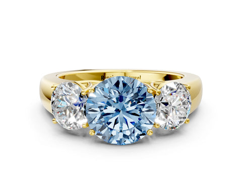 Yellow gold Three-Stone Fancy Blue Round Cut Cut Diamond Ring with Prong Setting and Classic Band