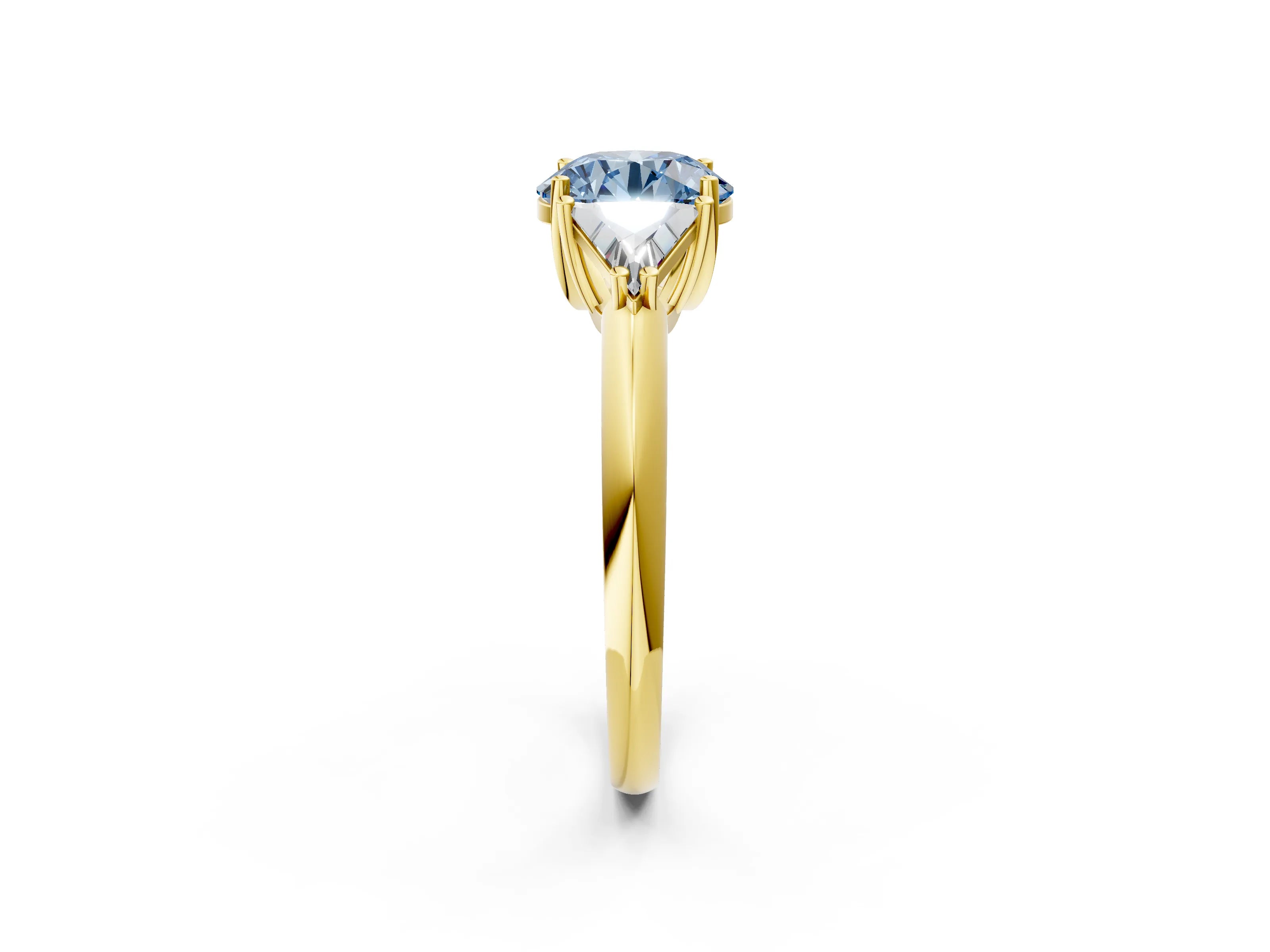 Yellow gold Three-Stone Fancy Blue Round Cut Cut Diamond Ring with Trillion Side Stones and Four-Prong Setting_5