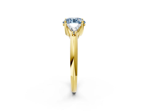 Yellow gold Three-Stone Fancy Blue Round Cut Cut Diamond Ring with Trillion Side Stones and Four-Prong Setting_5