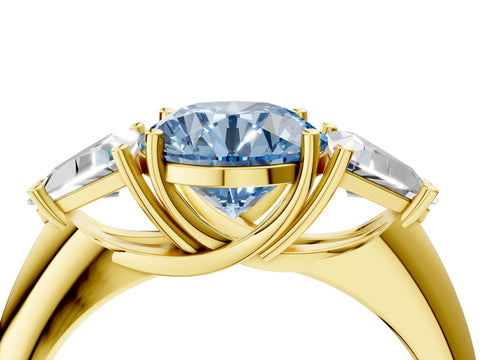 Yellow gold Three-Stone Fancy Blue Round Cut Cut Diamond Ring with Trillion Side Stones and Four-Prong Setting_7