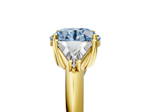 Yellow gold Three-Stone Fancy Blue Round Cut Cut Diamond Ring with Trillion Side Stones and Four-Prong Setting_8