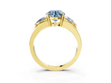 Yellow gold Three-Stone Fancy Blue Round Cut Cut Diamond Ring with Trillion Side Stones on a Split Shank Band_3
