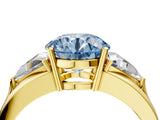 Yellow gold Three-Stone Fancy Blue Round Cut Cut Diamond Ring with Trillion Side Stones on a Split Shank Band_4