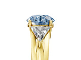 Yellow gold Three-Stone Fancy Blue Round Cut Cut Diamond Ring with Trillion Side Stones on a Split Shank Band_5