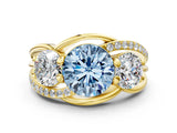 Yellow gold Three-Stone Fancy Blue Round Cut Cut Diamond Split Shank Prong Set Ring