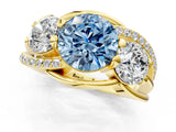 Yellow gold Three-Stone Fancy Blue Round Cut Cut Diamond Split Shank Prong Set Ring_1