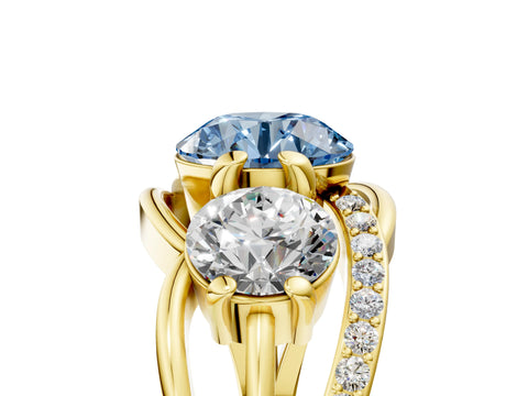 Yellow gold Three-Stone Fancy Blue Round Cut Cut Diamond Split Shank Prong Set Ring_5