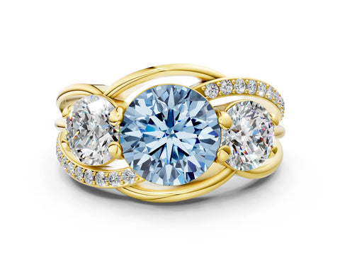 Yellow gold Three-Stone Fancy Blue Round Cut Cut Diamond Split Shank Prong Set Ring