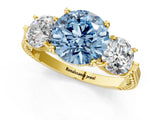 Yellow gold Three-Stone Fancy Blue Round Cut Cut Milgrain Band Prong Setting Ring_1