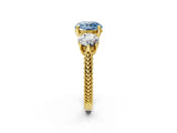 Yellow gold Three-Stone Fancy Blue Round Cut Cut Milgrain Band Prong Setting Ring_2