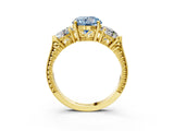 Yellow gold Three-Stone Fancy Blue Round Cut Cut Milgrain Band Prong Setting Ring_3
